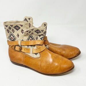 LATIGO ANTHROPOLOGIE Women’s JAMES Embroidered Leather Western Ankle Boots 6.5